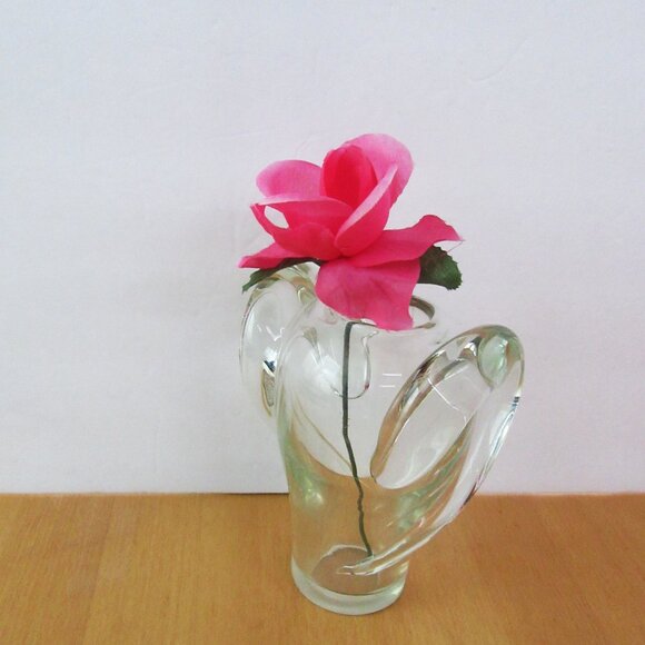 Vintage Art Nouveau clear heavy crystal glass bud vase with side swirls - 6" - Picture 6 of 15